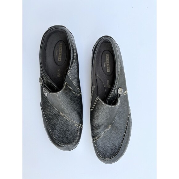 Clarks Collection Women’s Leather Button Slip-On Comfort Wedge – Size 11 Black - Picture 5 of 9